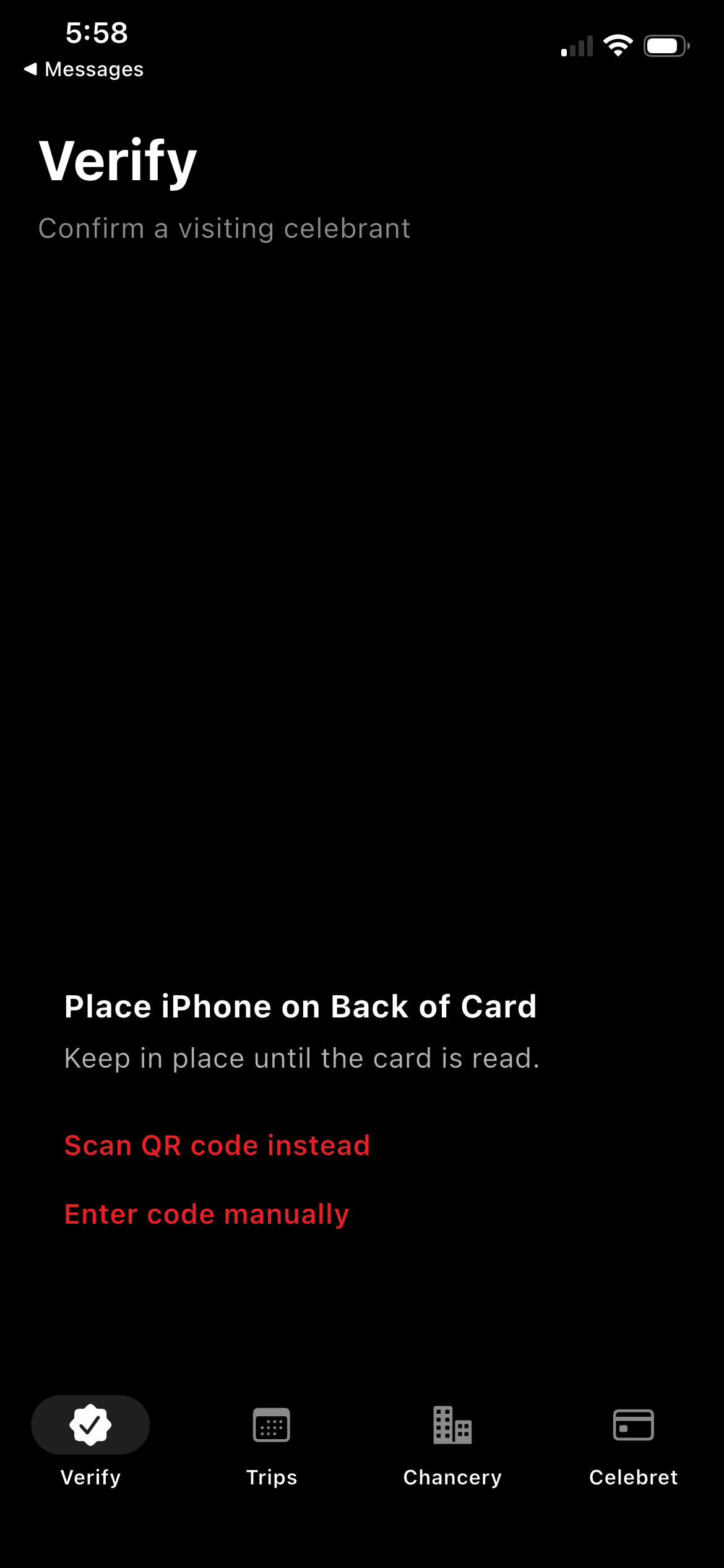 Verify tab — card-tap verification